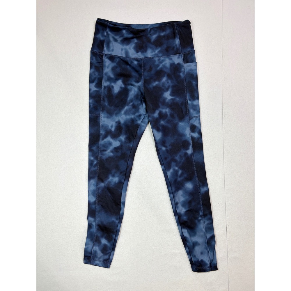 Danskin Womens High Rise Tie Dye Activewear Leggings with Pockets Blue Navy M